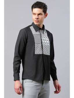 HOUSE OF S - Mens Black Embroidered Casual Shirt