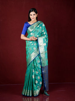 EXCLUSIVA - Turquoise Zari Woven Work Banarasi Saree with Unstitched Blouse