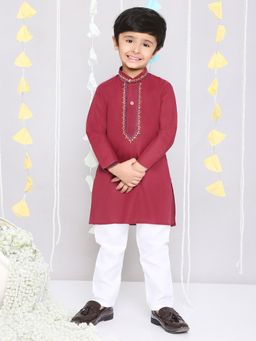 KID1 - Maroon Embroidered Kurta and Pyjama (Set of 2)