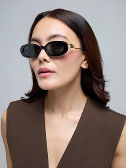 Twenty Dresses by Nykaa Fashion - Black-Gold Retro Muse Oval Sunglasses For Women