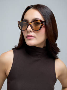 Twenty Dresses by Nykaa Fashion - Brown Soft Glam Cat-Eye Tortoise Shell Printed Sunglasses For Women