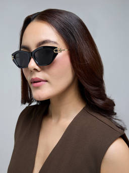 Twenty Dresses by Nykaa Fashion - Black Metal Accent Cat-Eye Sunglasses For Women