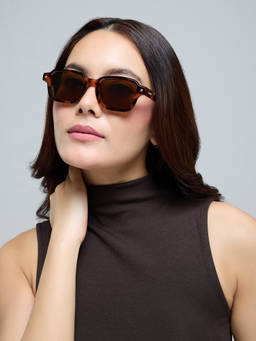 Twenty Dresses by Nykaa Fashion - Brown Tortoise Shell Printed Square Sunglasses For Women