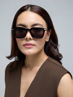 Twenty Dresses by Nykaa Fashion - Black Metallic Accent Square Sunglasses For Women