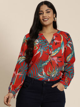 Qurvii - Red Tropical Print Shirt