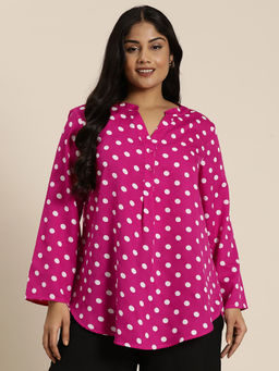 Qurvii - Magenta Polka Dot Half-Placket Shirt