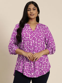 Qurvii - Leopard Print Half Placket Shirt