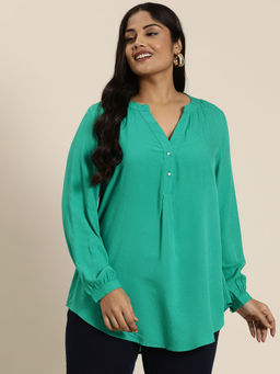 Qurvii - Green Rayon Half Placket Shirt