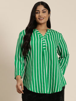Qurvii - Green Stripe Half Placket Shirt