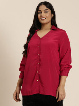 Qurvii - Maroon Crepe Full Placket Shirt