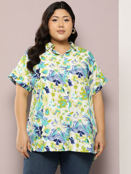 Qurvii - Tropical Print Full Placket Shirt