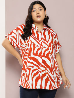 Qurvii - Orange Zebra Print Full Placket Shirt