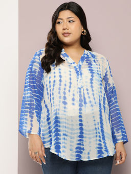 Qurvii - Tie-Dye Half-Placket Mandarin Collar Shirt