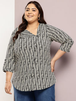 Qurvii - Black Printed Rayon Shirt