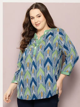 Qurvii - Multi Colour Geometric Printed Shirt
