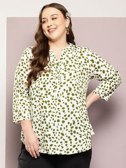 Qurvii - White Half Placket Mandarin Collar Shirt