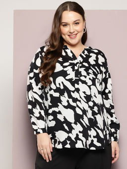 Qurvii - White Printed Half Placket Shirt