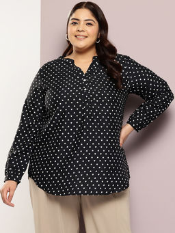 Qurvii - Black Printed Half Placket Shirt