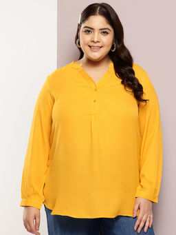 Qurvii - Solid Yellow Half-Placket Shirt
