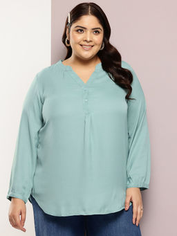 Qurvii - Solid Mint Green Half-Placket Shirt