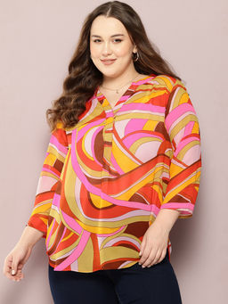 Qurvii - Multi-Colour Printed Half Placket Shirt