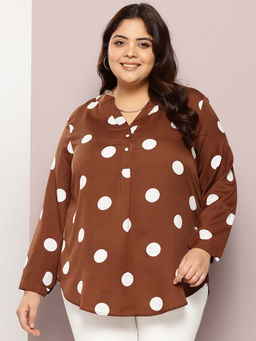 Qurvii - Brown Big Polka Dot Shirt
