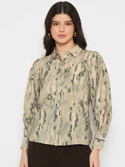 Madame - All Over Printed Nylon Blend Beige Shirt