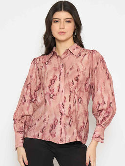 Madame - All Over Printed Nylon Blend Pink Shirt