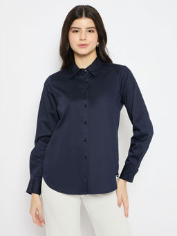 Madame - Navy Blue Cotton Blend Shirt