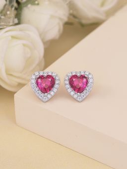 Ornate Jewels - 925 Silver Red Ruby Heart Shaped Stud Earring For Women & Girls (Adjustable)