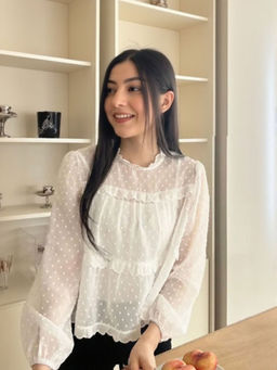 Outzidr - White Textured Sheer Party Blouse