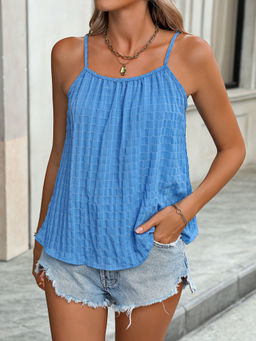 Outzidr - Blue Textured Strappy Camisole