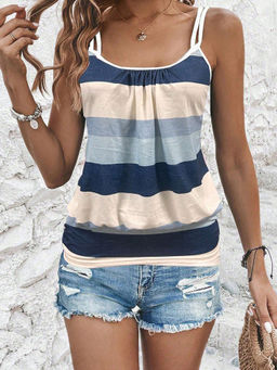 Outzidr - Multi-Color Striped Camisole Street Style Top