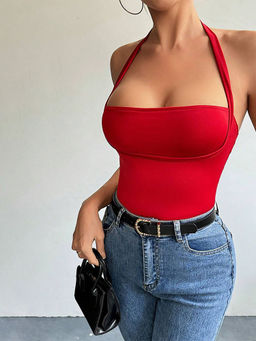 Outzidr - Red Deep Neck Tank Party Top