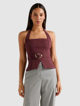 Forever New - Women Burgundy Elisa Belted Hardware Top
