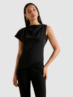 Forever New - Women Black Aubery Asymmetric Draped Top
