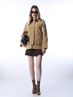 ONLY - Women Brown Solid Loose Fit Brown Jacket