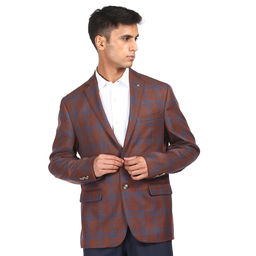 Arrow - Men Brown Multiple Pockets Checked Blazer