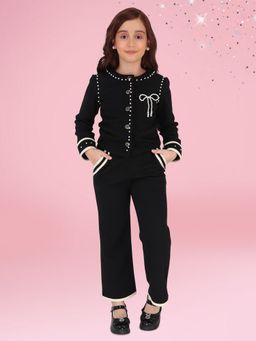 Cutecumber - Girls Black Wool Blend Embroidered Jacket with Trouser