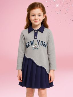 Cutecumber - Girls Navy Blue Cotton Blend Colorblock Dress