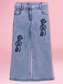 Cutecumber - Girls Blue Denim Embroidered Jeans