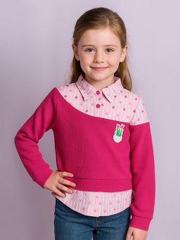 Cutecumber - Girls Pink Cotton Blend Stripes Polo T-Shirt