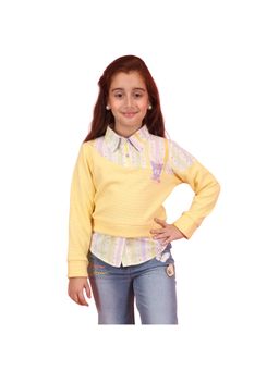 Cutecumber - Girls Pink Cotton Blend Stripes Polo T-Shirt