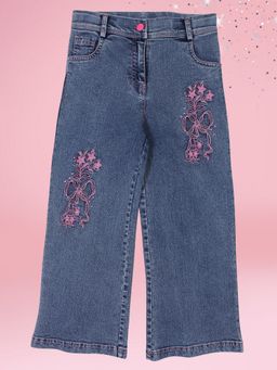 Cutecumber - Girls Blue Denim Embroidered Jeans