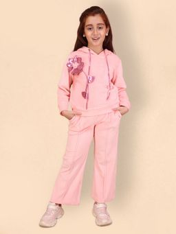 Cutecumber - Girls Peach Velour Floral Hoodie with Trouser