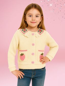 Cutecumber - Girls Cream Wool Blend Embroidered Sweater