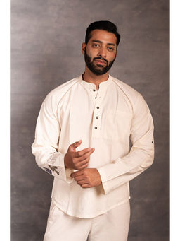 Thread Game - Men Khadi White Mandarin Neck Shirt