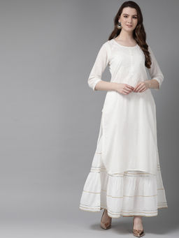 Juniper - White Cotton Voile Embroidered Straight Kurta