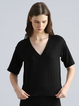 ONLY - Women Stripes Black T-Shirt
