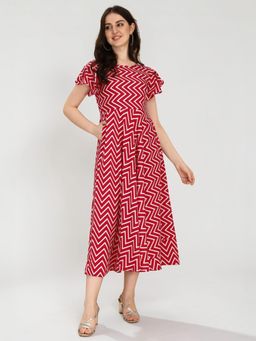 Twenty Dresses by Nykaa Fashion - Red Floral Print Flutter Sleeve Midi Dress